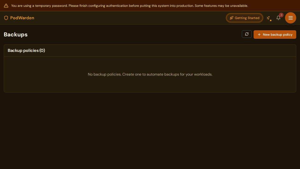 PodWarden create backup policy modal