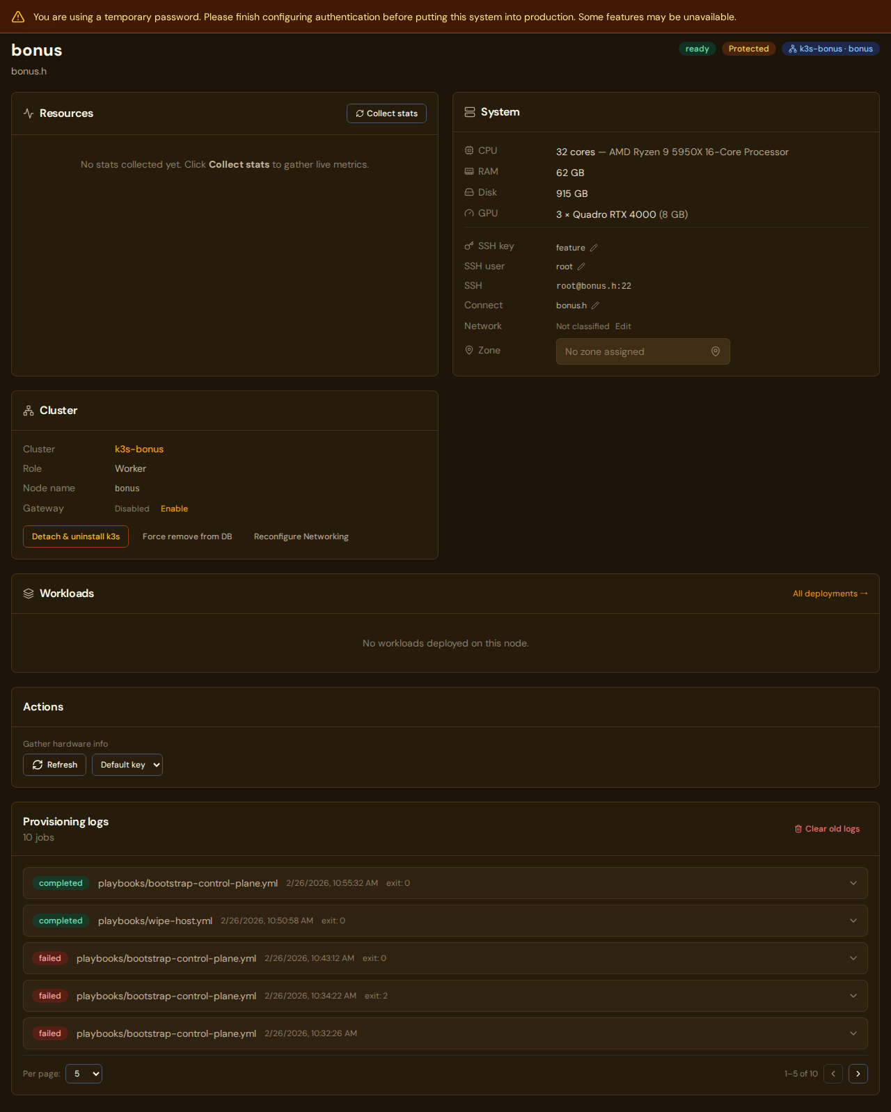 PodWarden host detail page