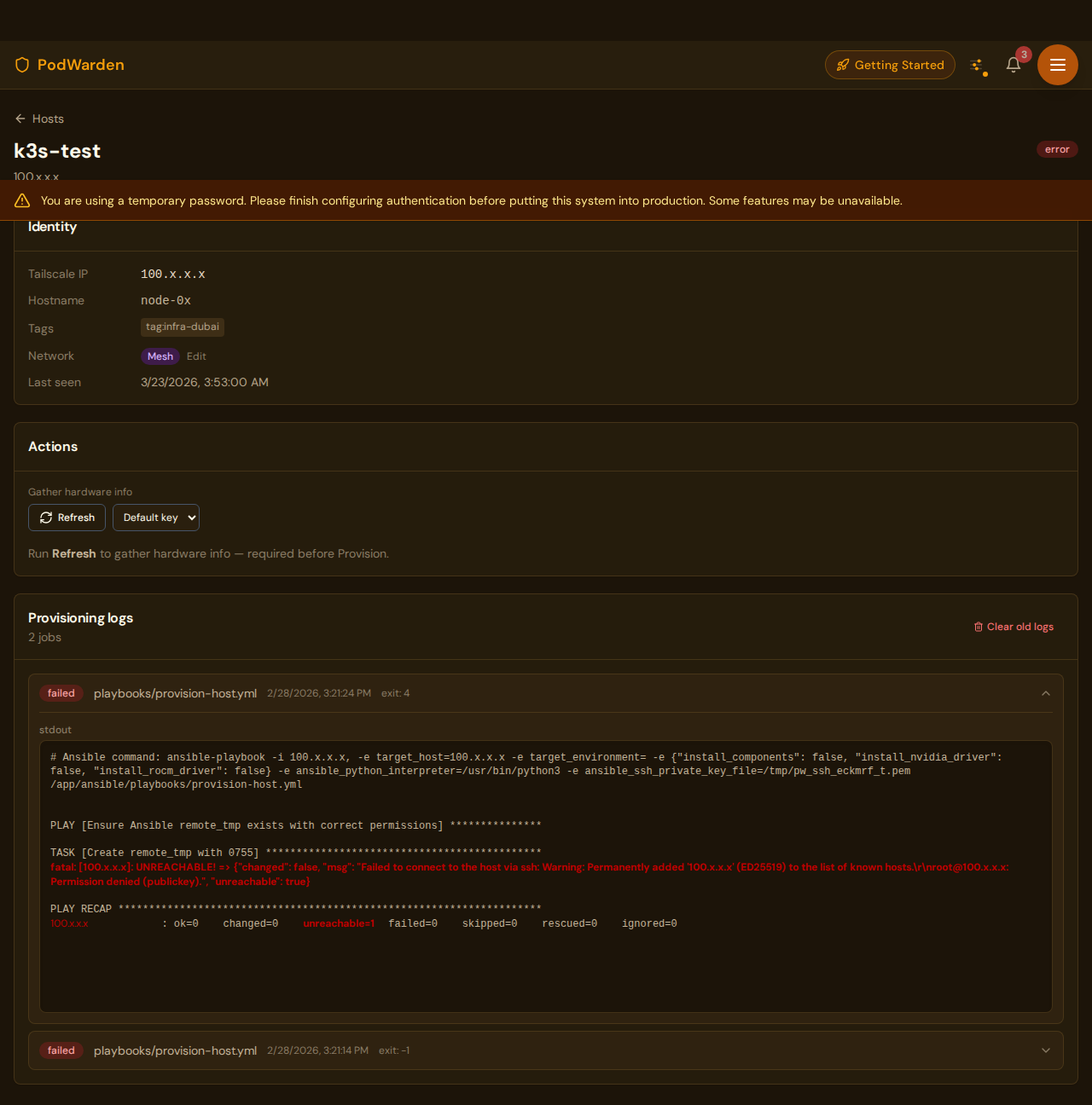 PodWarden host provision modal