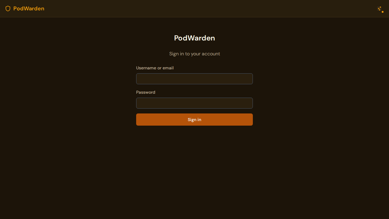 PodWarden login page