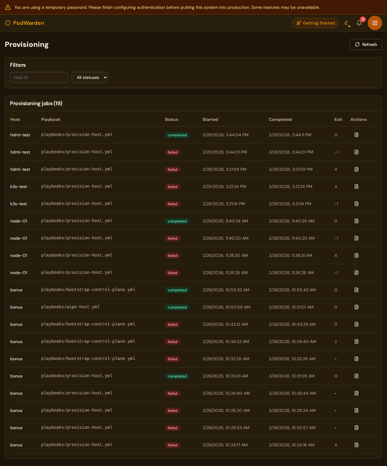 PodWarden provisioning page